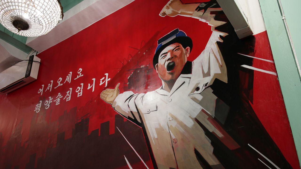 North Korea-style propaganda at Pyongyang Pub reads: 